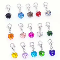 20pcs Mix Farben Kristall Geburtsstein BRAGTES BIARDERTE STONE Pendellogen Charms Perlen mit Hummerverschluss für schwimmendes Medaillon 919 D3