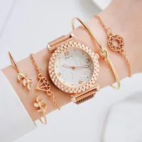 Wristwatches 5pcs Watch Set For Women Luxury Rose Gold Ladies Quartz Casual Womens Watches Fashion Bracelet Bangle Jewelry Reloj MujerWristw