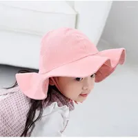 Yuxic Summer Baby Hat Girls Beach Sun Hat Cotton Babe Bucket Caps Lovely Lace 조절 식 아기 Panama1257I