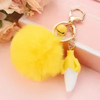 Key Rings sieraden Mooie fruit voor meisjes Fashion Fluffy Pompom Keychains Colorf Fur Ball Plush Keyring Accessories DHB8O