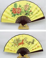 Groothandel - Mannen Gentleman Mooie Bloemde Chinese Craft Handheld Folding Hand Fan Style Silk Bamboo
