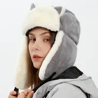 Berets WeMe Women Warm Earmuffs Thicken Ear-flapped Hat Winter Cold-proof Cotton Cat Ears Cap Russian