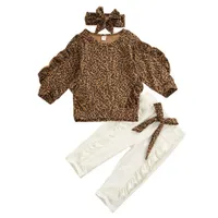 Baby Clothes Girls leopard print Tops Pants Ins Fashion T Shirts Leggings Ruffle Shirts Dress PP Pants Headband Shorts Outfits Kid268o