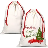 Stock Sublimation Christmas Papai Noel Sacks com cordão vermelho de grande capacidade Toy Candy Bag Transfer Heart Xmas Tree Decoration for Gift