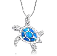 Opal Turtle Pendant Necklace Silver Jewelry For Woman Fashion Cute Necklaces Wholesale