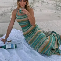 Rokken dames sexy gestreepte print mouwloze halter gewas cami tops + groene hoge taille maxi rok set 2 -delige zomer outfits strandstijl