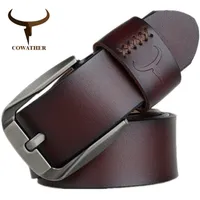 COWATHER Vintage style pin buckle cow genuine leather belts for men 130cm high quality mens belt cinturones hombre 220402