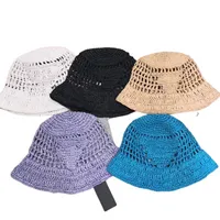 Gombado de cubo de tejido para mujeres sombreros de paja diseñadores para hombres gorras luxury gorro de bordado diseñador de bordado p tap hueco de la ola sunhat rosa