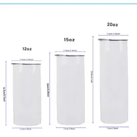 12 Unzen 16oz 20 Unzen Edelstahl -Sublimation Blanks gerade Becher leerer weißer Tasse mit Deckel Strohzylinder Wasserflasche