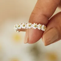 Vintage Daisy Flower Rings For Women Korean Style Adjustable Opening Finger Ring Bride Wedding Engagement Statement Jewelry Gif 220719
