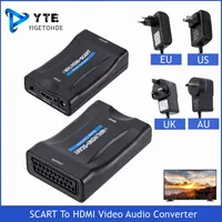 YigeTohde 1080P Scart для HDMI-совместимого видеоустройства Audio Upscale Adapter для HD TV DVD Sky Box STB Plug и Play DC Кабели