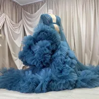 Sukienki swobodne prawdziwe obrazy Puchatą potargane tiulowe szaty tiulowe dowolne kolor na zamówienie długich rękawów duże ciąży ciąża