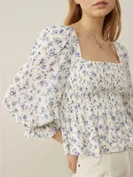 Women's Blouses & Shirts Women's Floral Or Polka Dot Print Shirt Top 100% Rayon Ruffle Three-Quarter Sleeves Square Collar 2022 Female F