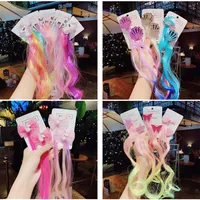 10pair lot Cartoon Hair Bows for Girls Sequin Net Yarn Hair Clips with Long Wig Hairgrips Princess Party Kids Accessories334J