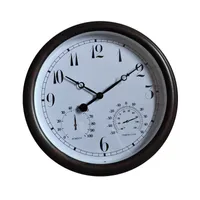 Wall Clock 15 Inches Waterproof Non Ticking Clock with Thermometer and Hygrometer Combo Battery Operated