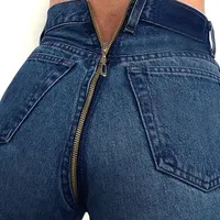 Sexy Back Zipper Long Jeans Women Basic Classic High cintura elástica STRING261J