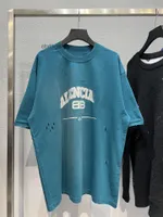 Balencaigass T 셔츠 2022 디자이너 T 셔츠 남성 패션 패션 22FW 하이 버전 B 가족 가슴 BB 가위 짧은 소매 세척수 warn 구멍 푸른 빨간 상체