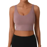 Letsfit ES7 sportbeha's voor dames Activewear Tops voor yoga rennende meid longline gewatteerde beha gewas tank fitness workout top met afneembare pads comfortabel roze