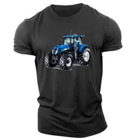 Trator azul novo masculino imprimido de grandes dimensões Rouno de pescoço masculino de verão esportes de moda casual de manga curta tshirts j220726