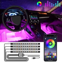 السيارات الداخلية ضوء RGB الصمام الشريط الزخرفية مع USB لاسلكي التحكم عن الموسيقى البعيد أوضاع متعددة ضوء سيارة القدم