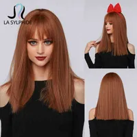 LA Sylphide Halloween Cosplay Lolita Wig Medium Long Long Deep Brown Cabellado sintético con pony para mujer Daily Party H220513