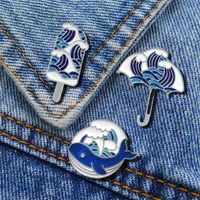Customized Wave Popsicle Brooch Umbrella Whale Polo Collar Enamel Pin Blue Cowboy Badge Jewelry Accessories Luxury Women Vintage Bulk Metal Hard 6027 Q2