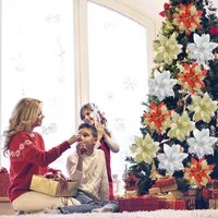 Glitter Yapay Noel Çiçekleri Noel Ağaç Süsleri Ev Yeni Yıl Hediyeleri Navidad için Mutlu Noel Süslemeleri