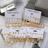 Stud metalen oorbellen set vrouwen geometrische retro Koreaanse trendy gouden kleur meisjes parel vlinder earring sieraden accessoriesstud
