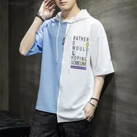 Herren T-Shirts Koreanisch Harajuku Kurzarm Patchwork Männer Frauen Hip Hop Streetwear bf Kapuze Rock Punk T-Shirt Dropmen's's