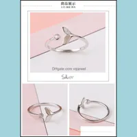 Band Rings Jewelry Creativity Personality Mermaid Tears Ring Sier Crystal Opening Fishtail Fish Wave Tail Beautif Dhhxp