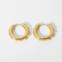 Hoop & Huggie Gold Plated Stainless Steel Earrings For Women Girls Unique Mini Pearl Circle Jewelry AccessoriesHoop