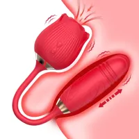 Massager 2 in1 Klitoris Stimulation Saugen Vagina Sexspielzeug Rosenform Silikon -Dildo -Vibratoren für Frauen