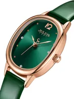 ساعة معصم لطيف أنيقة النساء الأخضر مشاهدة اليابان Mov't Lady ساعات رائعة الأزياء السوار الجلود الحقيقية هدية الفتاة