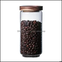 Bottiglie di stoccaggio barattoli organizzazione domestica homekee giardino chicchi di caffè acacia in legno er bicchiere di vetro sigillato tè da cucina mista.