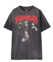 Camisetas para hombres Saint Michael Denim Tears Tee Usada Camiseta de manga corta de algodón negro de algodón