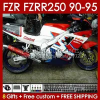 Bodys para Yamaha FZR250RR FZRR FZR 250R 250RR FZR 250 90 91 92 93 94 95 143NO.61 FZR 2550 FZR250R FZR-2550R FZR250 R RR 1990 1991 1993 1994 1995 KIT White Red Blk rojo