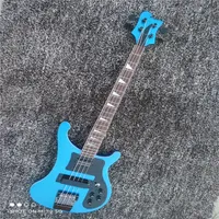 4003 Four String Bass Chitarra elettrica, vernice blu in metallo, hardware in metallo nero con scheda decorativa, decorazione in ABS bianco