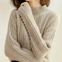 Women's Sweaters Half High Neck Thickened Sweater Female Autumn and Winter New Cashmere Sweater Pullover Loose Twist Knitted Leggings Outside To Wear