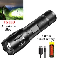 Krachtige T6 LED -zaklamp Super Bright aluminium legering Portable Torch USB oplaadbare buiten camping tactisch flitslicht