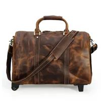 Torby Duffel Trining Oryginalny skórzany bagaż podróżny na kołach walizka w stylu retro w stylu retro torba zwierząt Duże urządzenie ciemnobrązowe