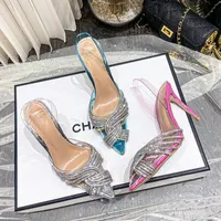 Brancas de luxo de verão gatsby sandálias sapatos para mulheres bombas de slingback swirls de cristal pvc toecaps apontado lady slingback salto alto eu35-42