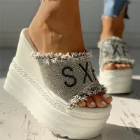 Karinluna High Heels 2020 Dropship Crystals Высокие каблуки Leisure Летние клинья сандалии женская обувь женская платформа мулы y200702