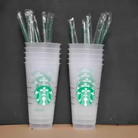 Mermaid Goddess Starbucks 24oz/710ml أكواب بلاستيكية من البلاستيك Tumbler قابلة لإعادة الاستخدام الشرب الشرب المسطح السفلي شكل عمود القش كوب القدح جودة جيدة الأنماط الكلاسيكية C0624G03