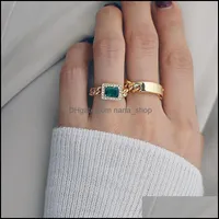 Bande anneaux bijoux simple chaîne cristal anneau personnalisé vintage lien carré carré vert clair index de pierres précieuses Q258 dhmyk