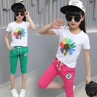 Girls Summer Sets Clothing New Style Traje 6 T - Camisa pantalones cortos 7 ropa de niña 8 niños 2 - Piece Set 9 Tide 10 - 12 años Y2272Y