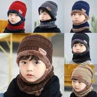 Caps & Hats 2021 Fleece Contrast Colors Knitted Warm Winter For Kid Hat scarf Two Piece Set Girls And Boys Neck Children Scarf264Z