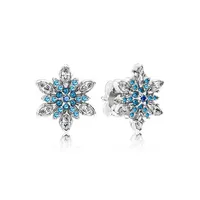 Temperament blue snowflake earrings for Pandora 925 sterling silver with CZ diamonds high quality elegant ladies earrings with ori2896