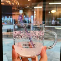 Starbucks 2020 Cherry Blossom Saison Romantique Cherry Blossom Couleur Verre Verge avec tige d'agitation Verre de refroidissement d'eau de boisson transparente