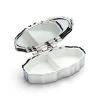 200 PCS Lace Pill Box Silver Blank Rhombus Metal Pill Pill-Container Joxes Oval Storage Boxes 2 Compartments DH9338