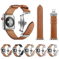 Silver Bracelet Butterfly Clasp Strap Belt Genuine Leather loop band for Apple Watch 38mm 42mm iWatch Series 6 SE 5 4 3 2224t